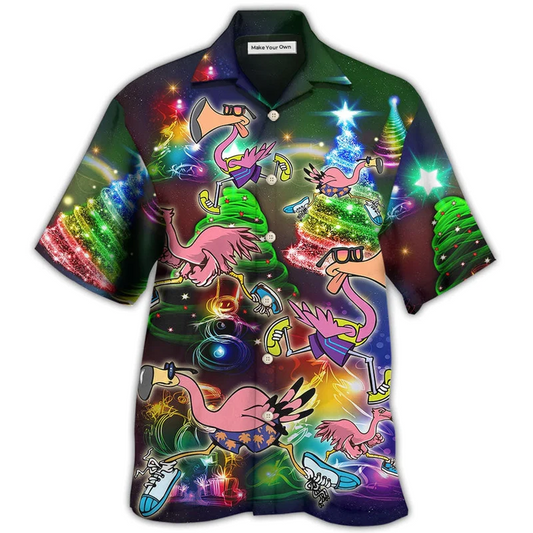 Hawaiian Shirt / Adults / S Flamingo Running Merry Christmas - Hawaiian Shirt - Reefox