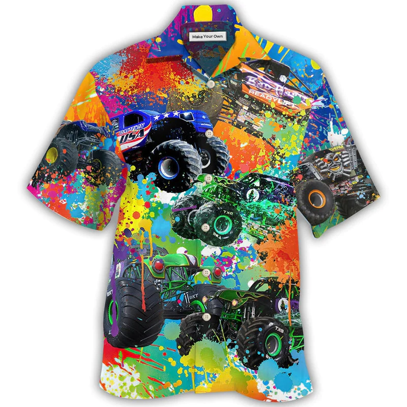 Hawaiian Shirt / Adults / S Monster Truck Colorful Painting - Hawaiian Shirt - Reefox