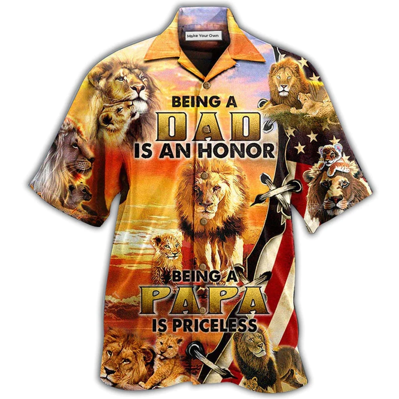 Hawaiian Shirt / Adults / S Lion Family Being A Dad Is An Honor Being A Papa Is Priceless - Hawaiian Shirt - Reefox