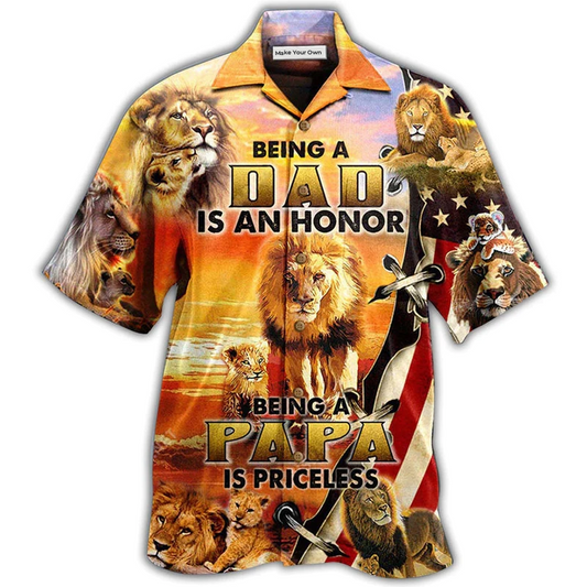 Hawaiian Shirt / Adults / S Lion Family Being A Dad Is An Honor Being A Papa Is Priceless - Hawaiian Shirt - Reefox
