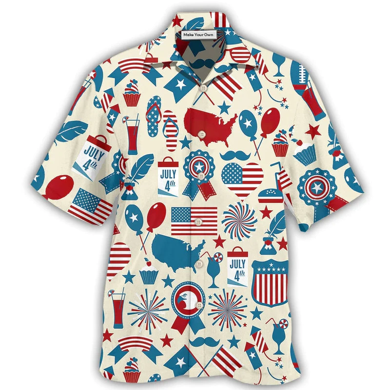 Hawaiian Shirt / Adults / S America Independence Day Fourth of July Independence Day Symbols - Hawaiian Shirt - Reefox