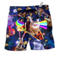 Beach Short / Adults / S Cat Ride Food In Space Funny - Beach Short Reefox - Owls Matrix LTD