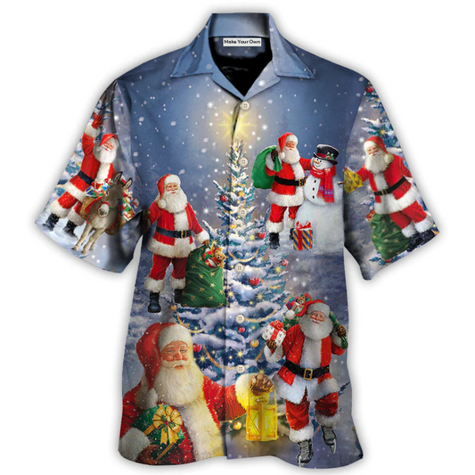 Hawaiian Shirt / Adults / S Christmas Santa Claus In Love Light Xmas Tree - Hawaiian Shirt - Reefox