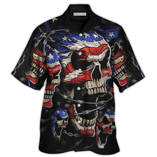 Hawaiian Shirt / Adults / S America Skull Love America Forever - Hawaiian Shirt - Reefox