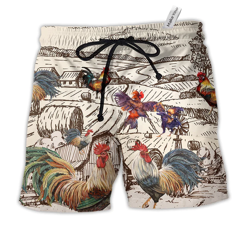 Beach Short / Adults / S Chicken Awesome Farmer Roosters - Beach Short Reefox - Owls Matrix LTD