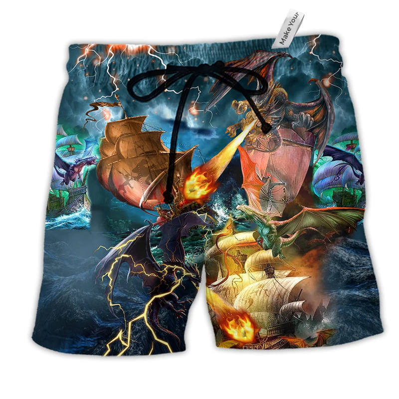 Beach Short / Adults / S Dragon Love Life Blue Style - Beach Short Reefox - Owls Matrix LTD