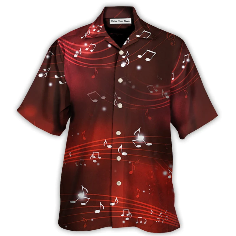 Hawaiian Shirt / Adults / S Music Musical Notes And Blurry Lights On Dark Red - Hawaiian Shirt - Reefox