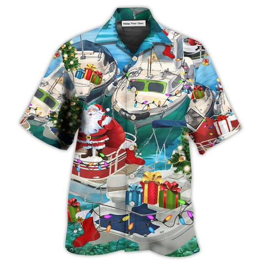 Hawaiian Shirt / Adults / S Pontoon Santa Claus's Pontoon Is Coming To Town - Hawaiian Shirt - Reefox