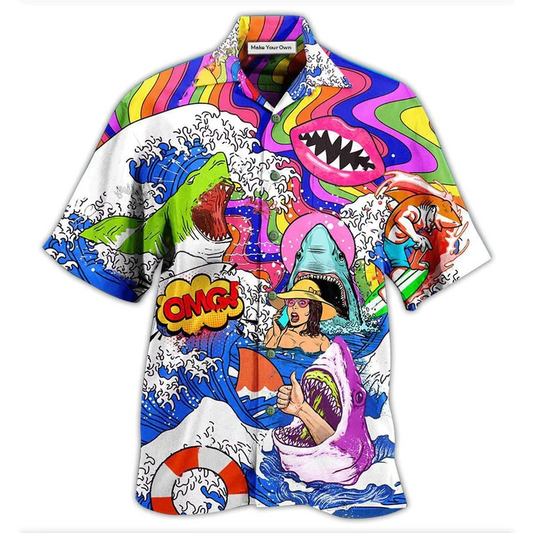 Hawaiian Shirt / Adults / S Hippie Shark Hippie Shark And Girl - Hawaiian Shirt - Reefox