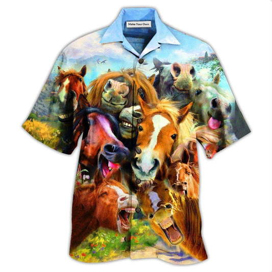 Hawaiian Shirt / Adults / S Horse Laughing Beautiful - Hawaiian Shirt - Reefox