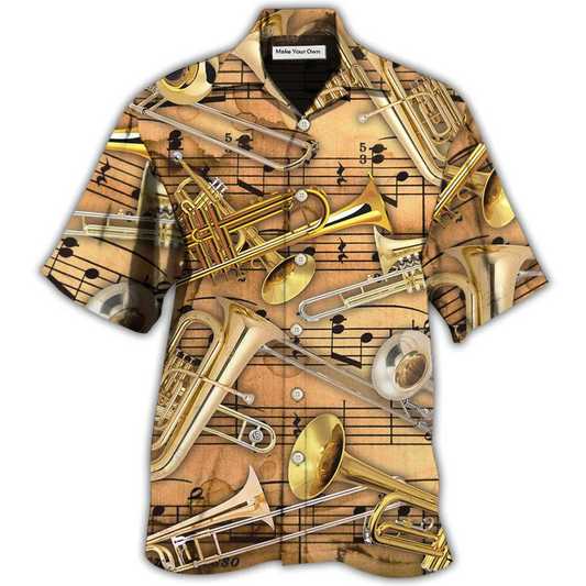 Hawaiian Shirt / Adults / S Trombone Music Notes Style - Hawaiian Shirt - Reefox