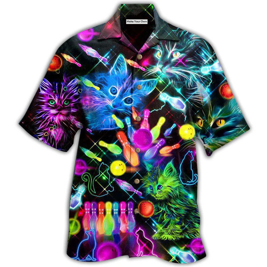 Hawaiian Shirt / Adults / S Bowling With My Cats - Hawaiian Shirt - Reefox