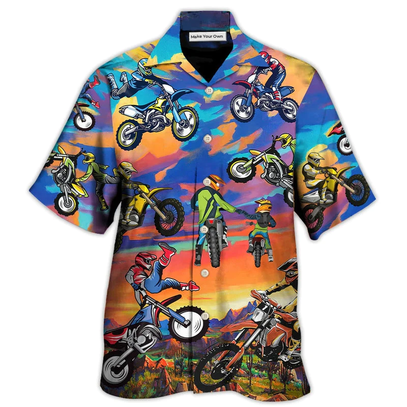 Hawaiian Shirt / Adults / S Motocross Lover Motorcycle Biker Art Style - Hawaiian Shirt - Reefox