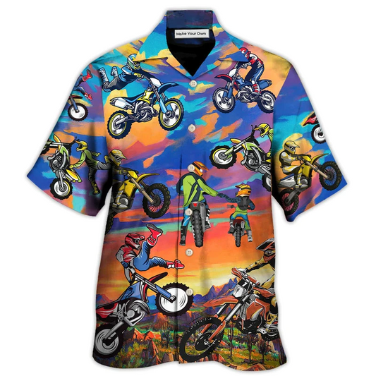 Hawaiian Shirt / Adults / S Motocross Lover Motorcycle Biker Art Style - Hawaiian Shirt - Reefox