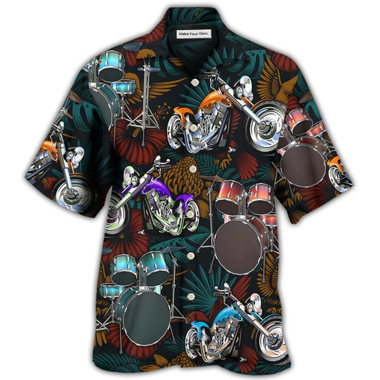 Hawaiian Shirt / Adults / S Drum I Like Drums And Motorcycles - Hawaiian Shirt - Reefox