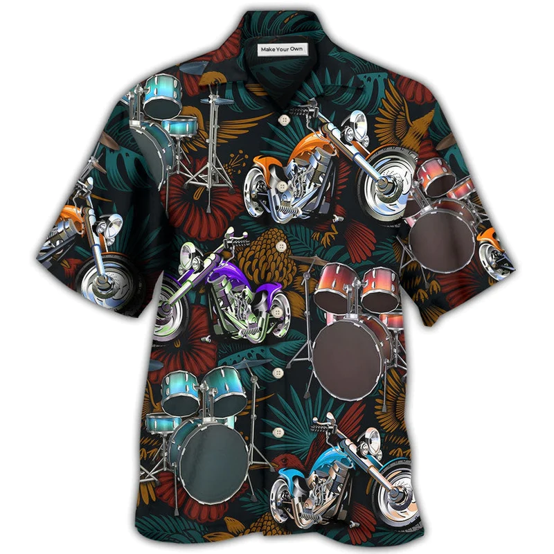 Hawaiian Shirt / Adults / S Drum I Like Drums And Motorcycles - Hawaiian Shirt - Reefox
