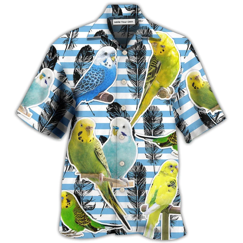 Parrot Parakeet Blue And White Stripe - Hawaiian Shirt - Reefox