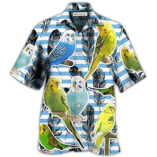 Parrot Parakeet Blue And White Stripe - Hawaiian Shirt - Reefox