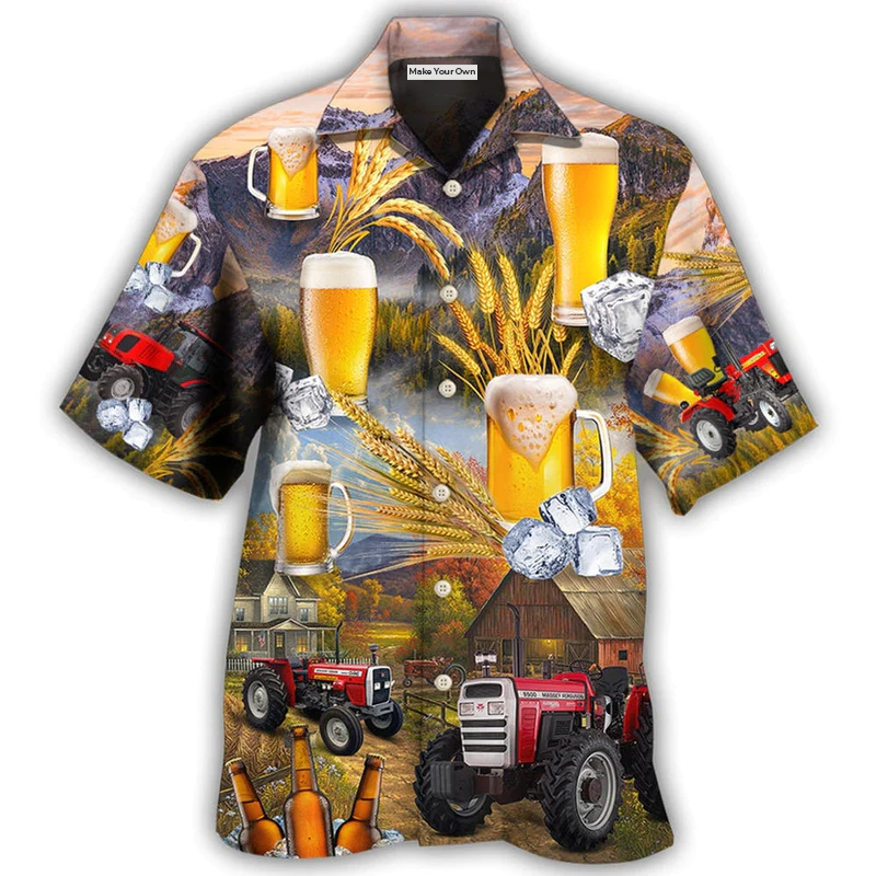 Hawaiian Shirt / Adults / S Beer And Tractor Autumn Farm Life - Hawaiian Shirt - Reefox