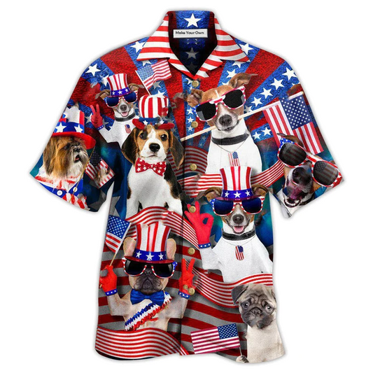 Hawaiian Shirt / Adults / S Dogs Patriotic America - Hawaiian Shirt - Reefox