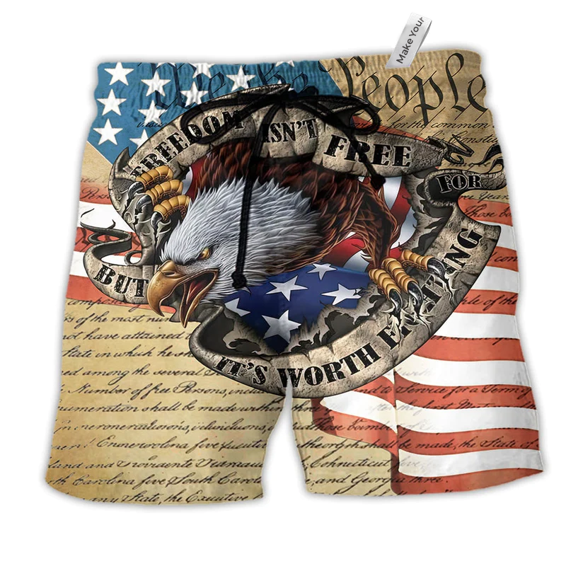 Beach Short / Adults / S America Freedom Worth Fighting For Classic Style - Beach Short Reefox - Owls Matrix LTD
