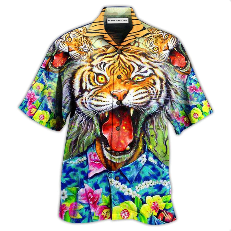 Hawaiian Shirt / Adults / S Tiger Awesome With Floral - Hawaiian Shirt - Reefox