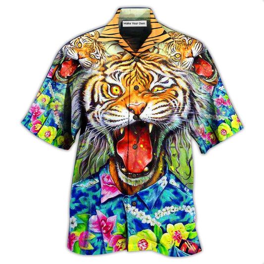 Hawaiian Shirt / Adults / S Tiger Awesome With Floral - Hawaiian Shirt - Reefox