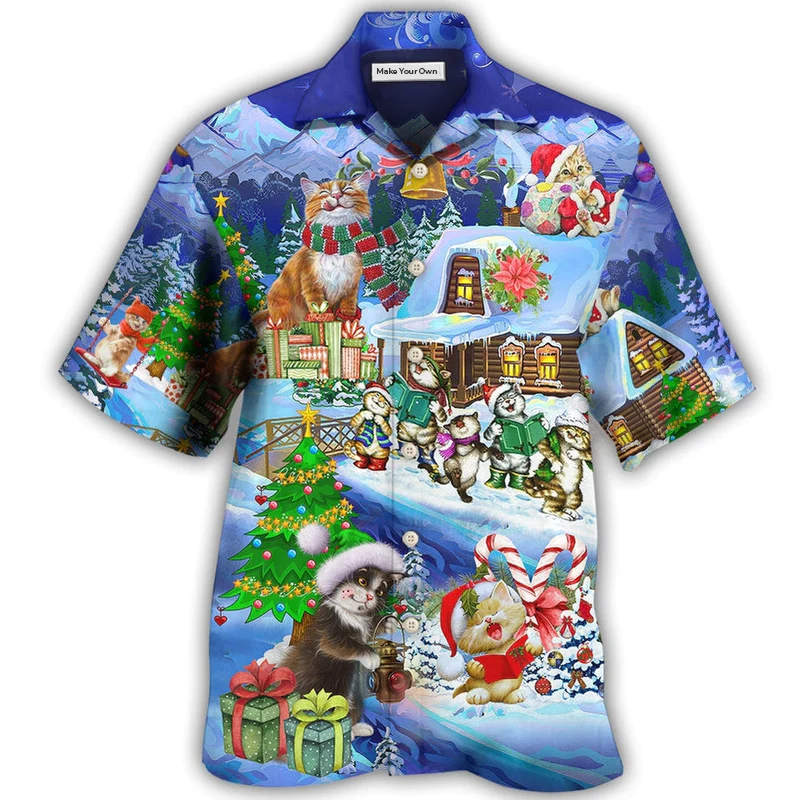 Hawaiian Shirt / Adults / S Christmas Cat Santa Love Gift - Hawaiian Shirt - Reefox