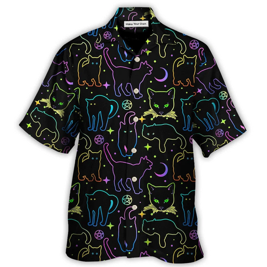 Hawaiian Shirt / Adults / S Cat Neon Colorful Playing With Kitten Magical - Hawaiian Shirt - Reefox