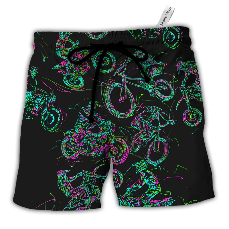 Motorcycle Lover Neon Light - Beach Short Reefox - Owls Matrix LTD