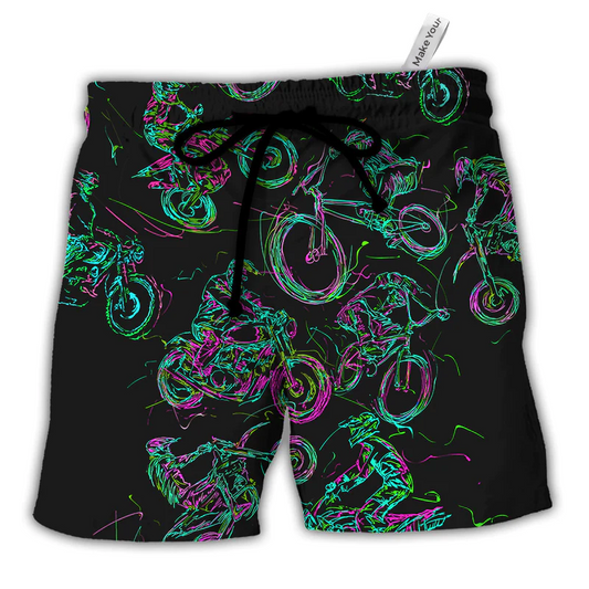 Motorcycle Lover Neon Light - Beach Short Reefox - Owls Matrix LTD