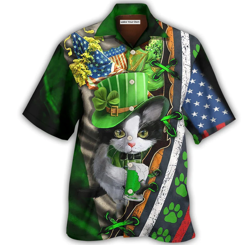 Hawaiian Shirt / Adults / S Irish Black Cat It's Not A Party Until An Irish Cat Show Up - Hawaiian Shirt - Reefox