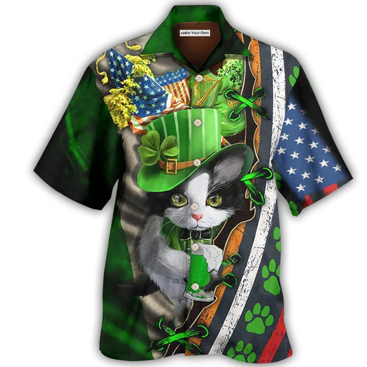 Hawaiian Shirt / Adults / S Irish Black Cat It's Not A Party Until An Irish Cat Show Up - Hawaiian Shirt - Reefox