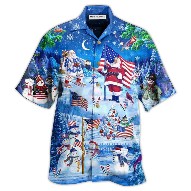 Hawaiian Shirt / Adults / S America Merry Xmas Santa Claus America - Hawaiian Shirt - Reefox