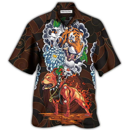 Hawaiian Shirt / Adults / S Pitbull Dog I Like Dogs And Tigers - Hawaiian Shirt - Reefox