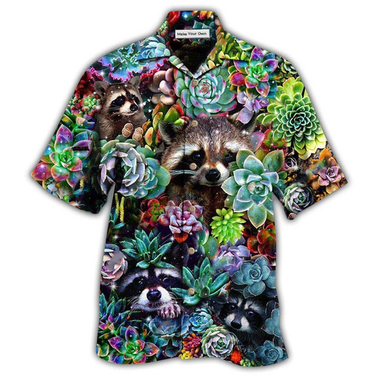 Hawaiian Shirt / Adults / S Raccoon Animals Succulent - Hawaiian Shirt - Reefox