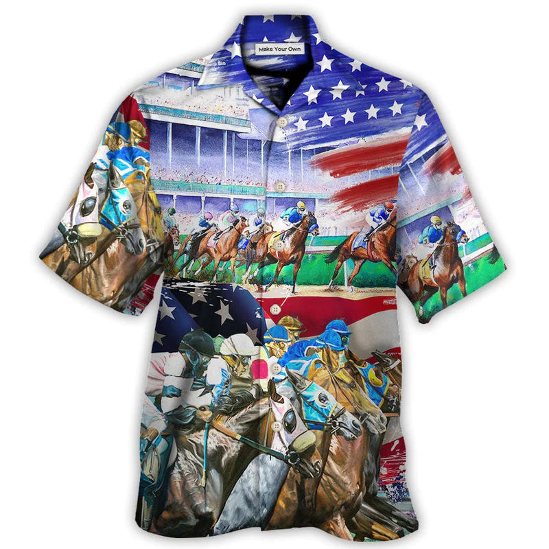 Horse USA Flag Horse Racing Amazing Seat Lover - Hawaiian Shirt - Reefox