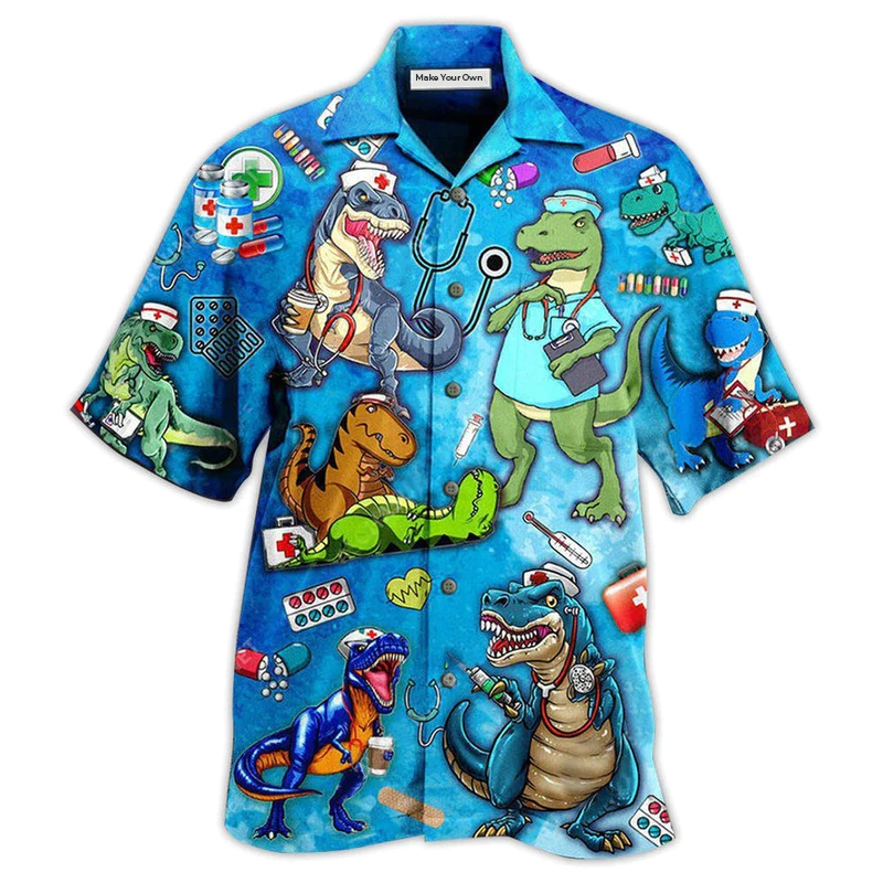 Hawaiian Shirt / Adults / S Dinosaur Sorry The Nice Nurse Is On Vacation - Hawaiian Shirt - Reefox