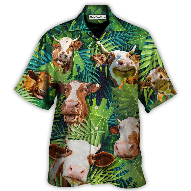 Cow Face Troll Funny Lover Cattle Tropical Style - Hawaiian Shirt - Reefox