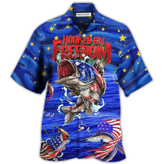 Hawaiian Shirt / Adults / S Fishing Hooked On Freedom Blue Night - Hawaiian Shirt - Reefox