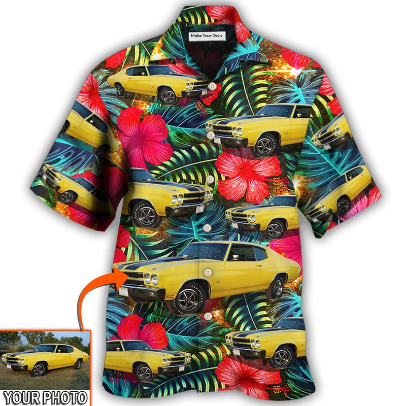 Hawaiian Shirt / Adults / S Car Chevelle Car Cool Tropical Flower Custom Photo - Hawaiian Shirt - Reefox