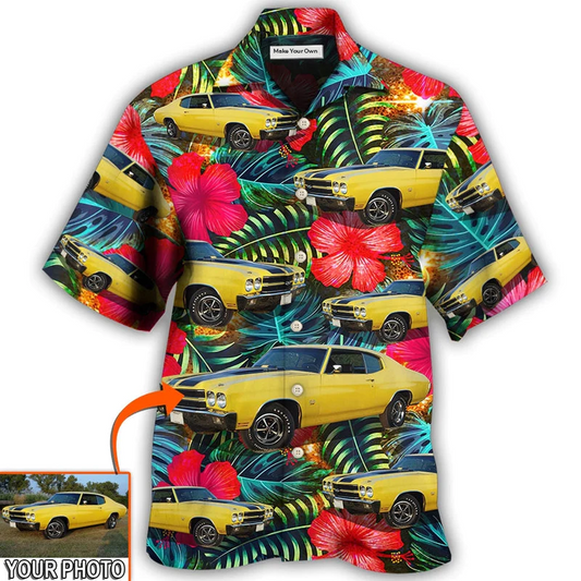Hawaiian Shirt / Adults / S Car Chevelle Car Cool Tropical Flower Custom Photo - Hawaiian Shirt - Reefox