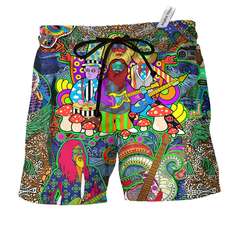 Beach Short / Adults / S Hippie Music Electric Guitar Peace Life Color Overnight - Beach Short Reefox - Owls Matrix LTD
