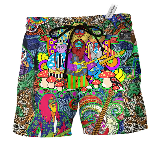 Beach Short / Adults / S Hippie Music Electric Guitar Peace Life Color Overnight - Beach Short Reefox - Owls Matrix LTD