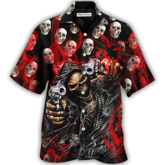 Hawaiian Shirt / Adults / S Skull Dark Gun Red Smoke Lighting - Hawaiian Shirt - Reefox