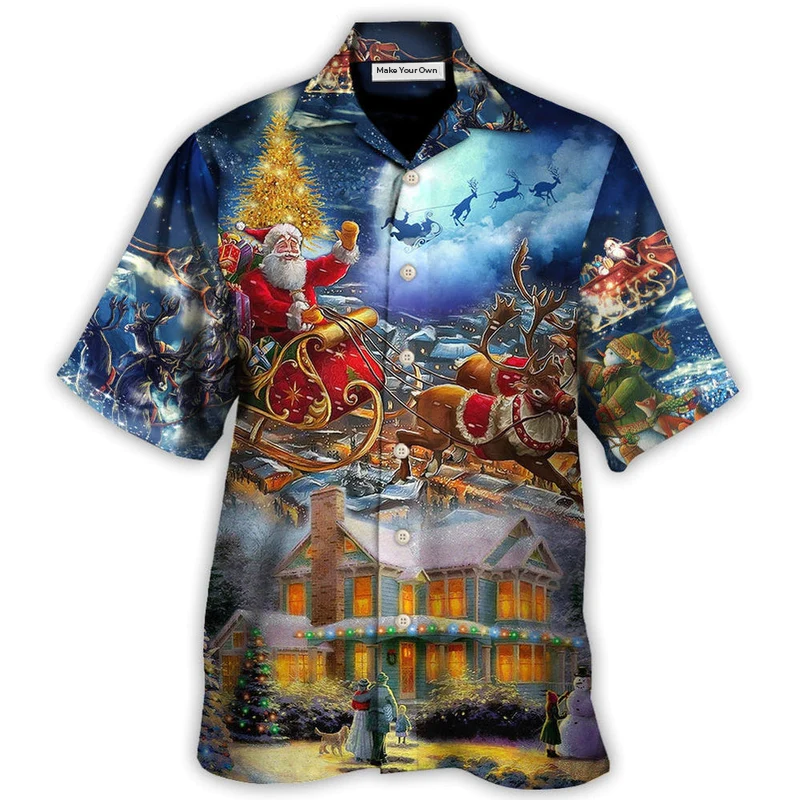 Hawaiian Shirt / Adults / S Christmas Santa Claus Snowman Family In Love Light Art Style - Hawaiian Shirt - Reefox