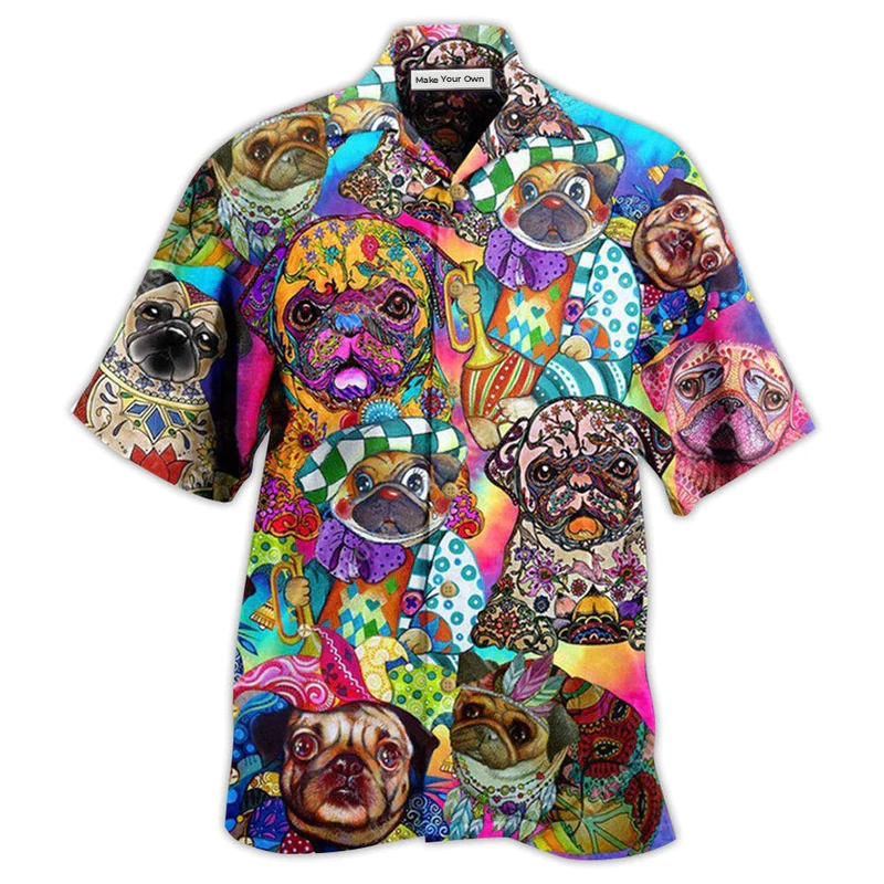 Hawaiian Shirt / Adults / S Pug Dogs Colorful Cute - Hawaiian Shirt - Reefox
