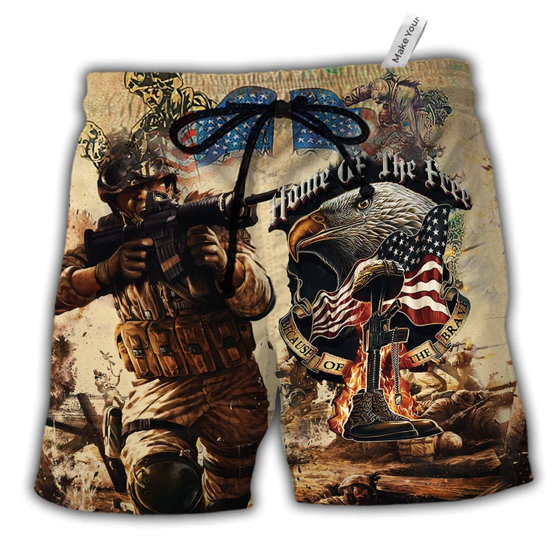 Beach Short / Adults / S Veteran Army America Home Of The Free Because Of The Brave - Beach Short Reefox - Owls Matrix LTD