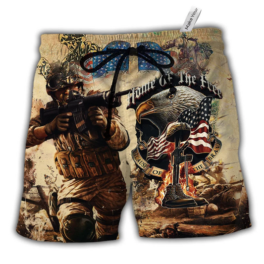 Beach Short / Adults / S Veteran Army America Home Of The Free Because Of The Brave - Beach Short Reefox - Owls Matrix LTD