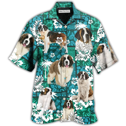 Hawaiian Shirt / Adults / S Saint Bernard Tropical Dog Green Lovely - Hawaiian Shirt - Reefox